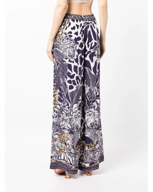 Camilla Blue Graphic-Print Wide-Leg Trousers