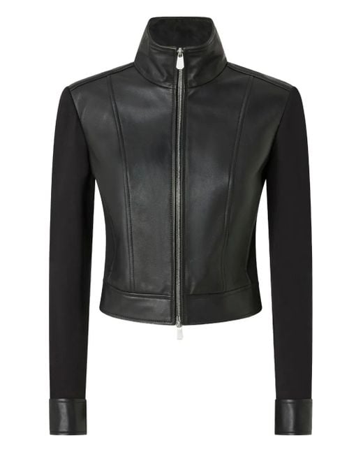 Pinko Black Leather-Panelled Coat