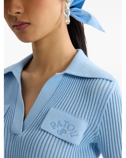 Patou Blue Embroidered-Logo Top