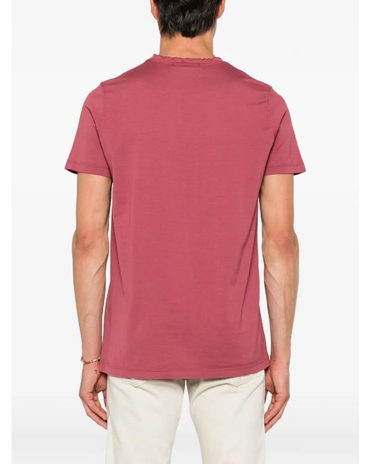 Jeordie's Pink Raw-Edge Short-Sleeve Cotton T-Shirt for men