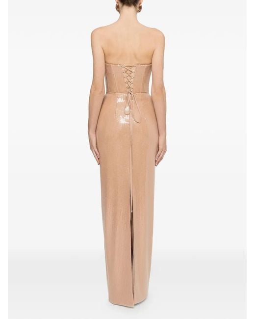 Nissa Natural Exaggerated-Hip Sequin Maxi Dress