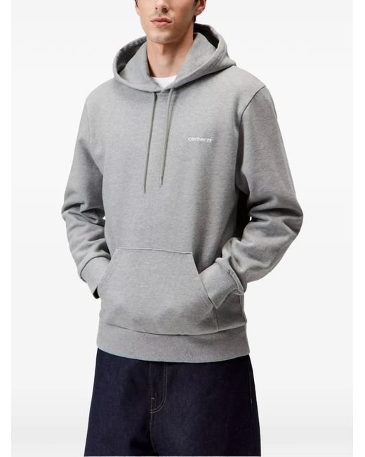 Carhartt Gray Script Embroidery-Logo Hoodie for men
