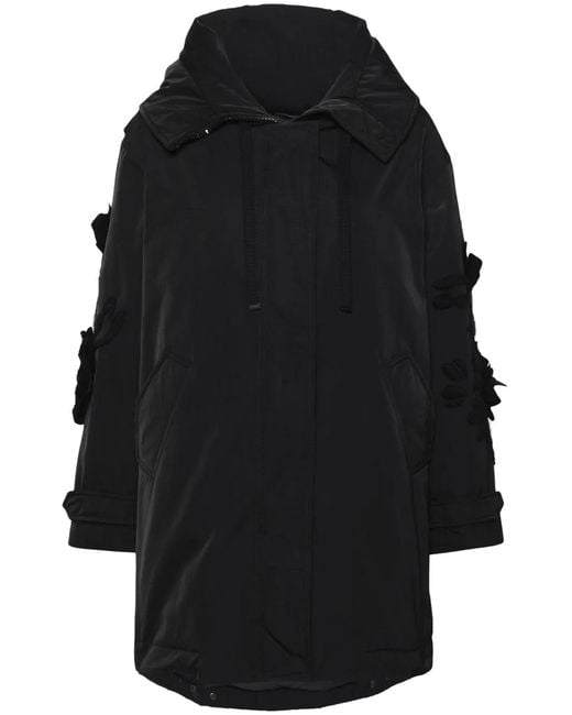 Ermanno Scervino Black Down Jacket With Floral Appliqué