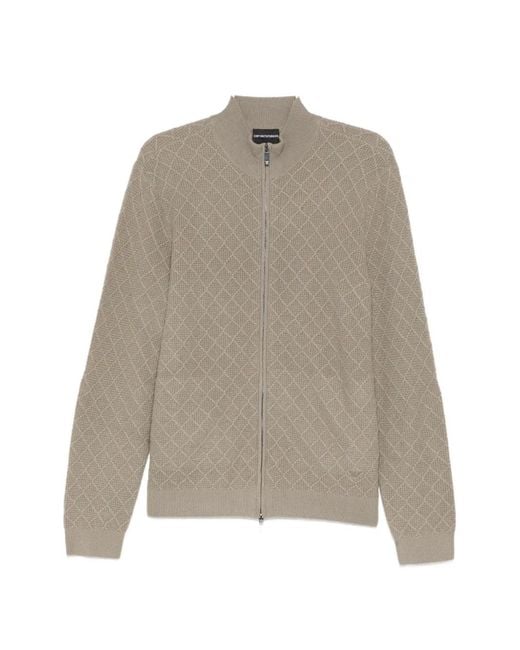 Emporio Armani Natural Diamond-Textured Zip-Up Cardigan for men