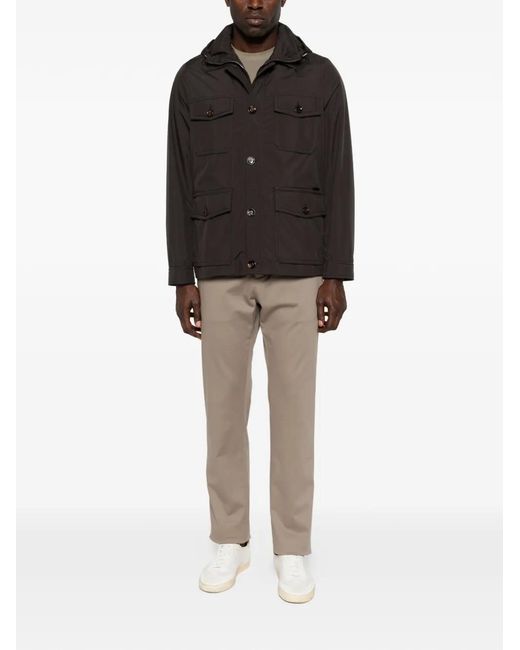 Moorer Black Button Hooded Jacket for men