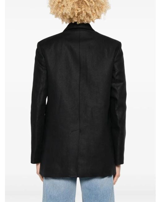 Peserico Black Linen Double-Breasted Blazer