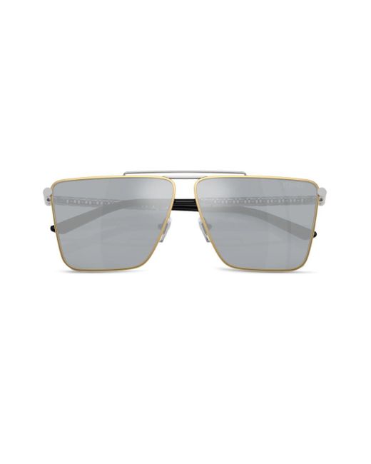 Versace Gray Tubular Greca Square-frame Sunglasses for men