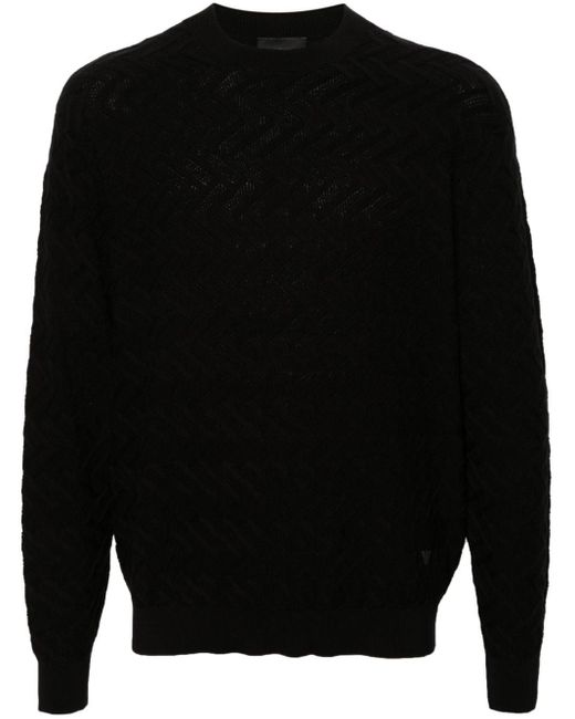 Emporio Armani Black Chevron-knit Cotton Jumper for men
