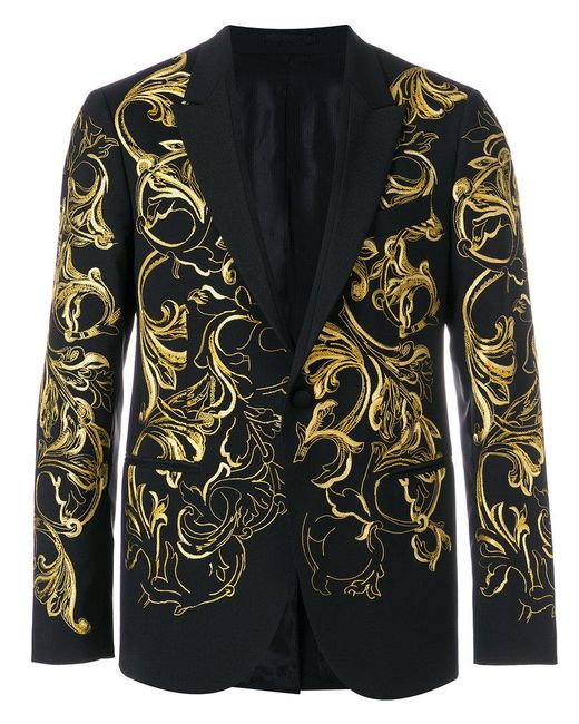 Versace Black Brocade Tuxedo Blazer for men