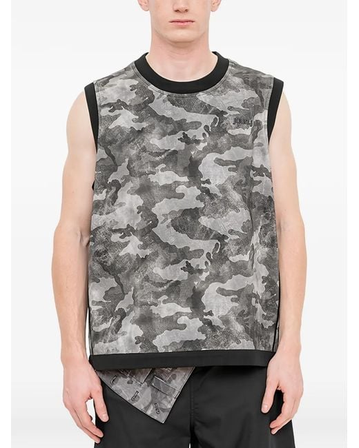 Juun.J Gray Camouflage-Print Sleeveless T-Shirt for men