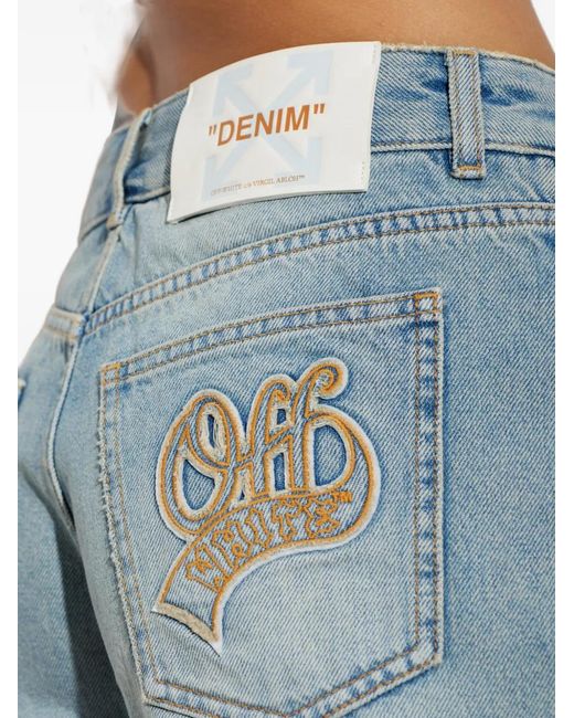 Off-White c/o Virgil Abloh Blue Logo-Embroidered Denim Shorts
