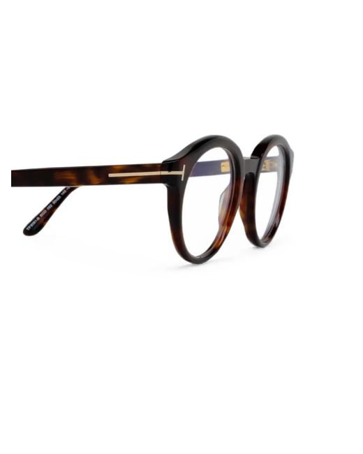 Tom Ford Black Tortoiseshell-Effect Round-Frame Glasses