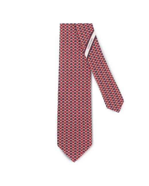 Ferragamo Red Geometric Diagonal Stripe Tie for men