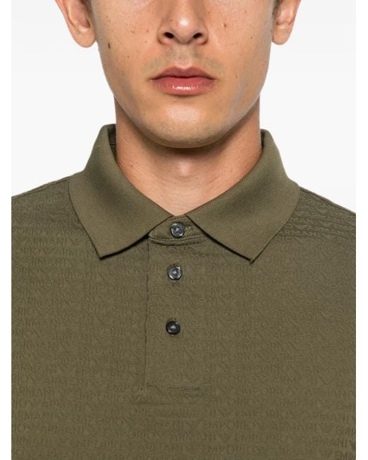 Emporio Armani Green Logo-Jacquard Short-Sleeves Polo Shirt for men