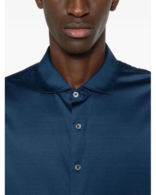 D4.0 Blue Classic-Collar Cotton Shirt for men