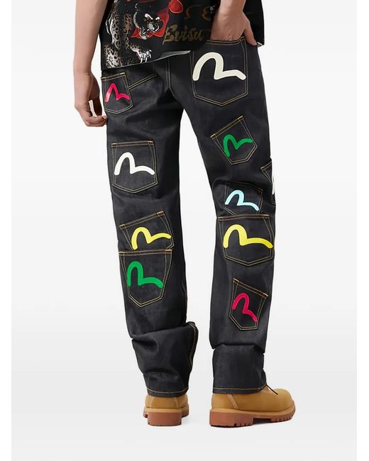 Evisu Blue Seagull Multi-Pocket Jeans for men