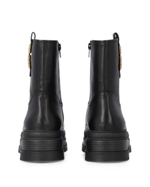 Pinko Black Logo-Plaque Leather Ankle Boots