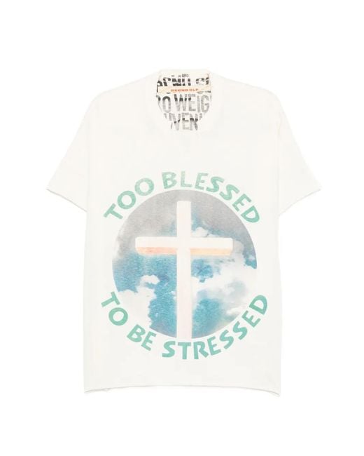 Secnd Slf White Graphic-Print Distressed T-Shirt for men