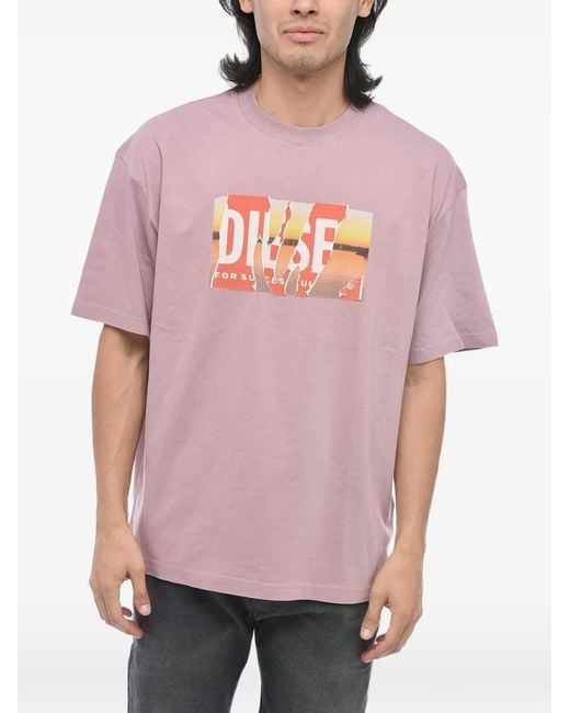 DIESEL Pink Logo-Print T-Shirt for men