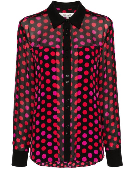 Diane von Furstenberg Red Louise Hemd mit Polka Dots