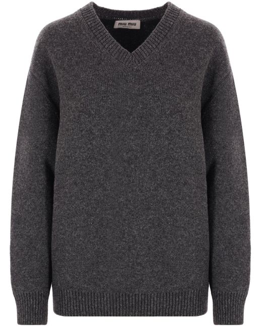 Miu Miu Gray Shetland V-Neck Jumper