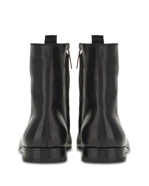 メンズ Ferragamo ジップアップ レザーアンクルブーツ Black