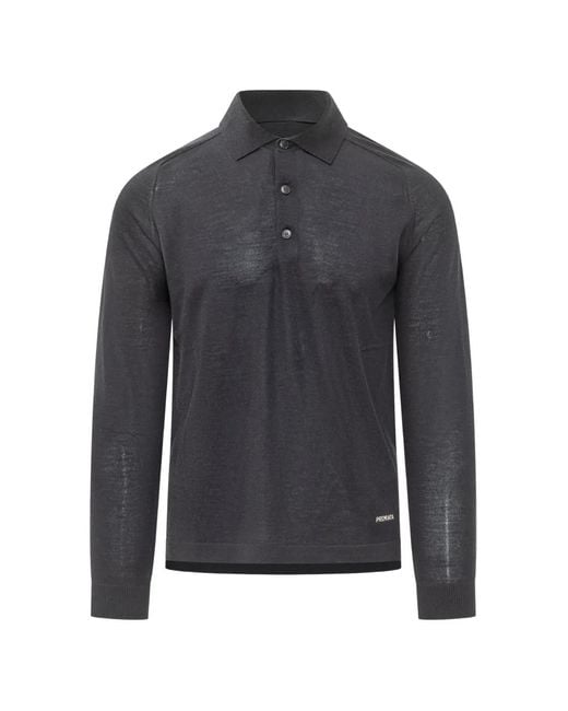 Premiata Blue Wool And Silk Long-Sleeve Polo Shirt for men