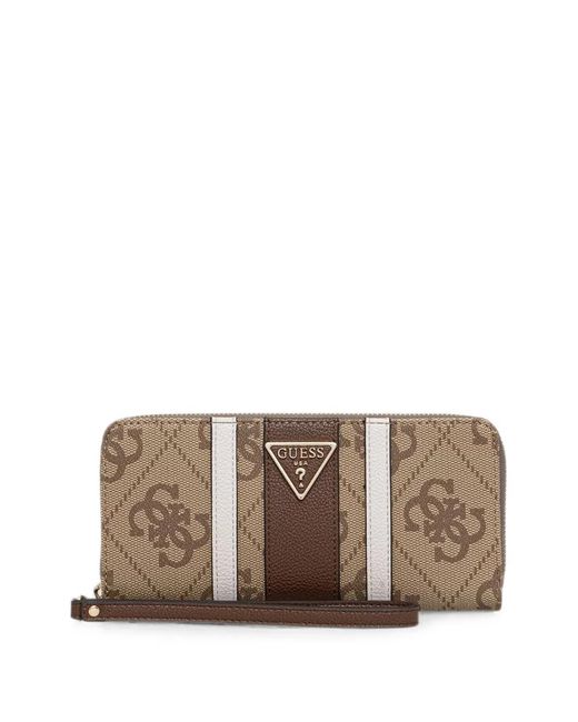 Guess Brown Laurel Logo-Print Striped Wallet