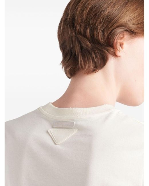 Prada White Logo-print Cotton Cropped T-shirt