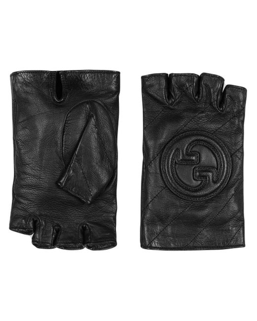 Mitaines en cuir à patch logo GG Gucci en coloris Black