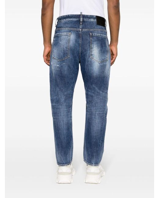 DSquared² Blue Bro Ripped Cropped Jeans for men