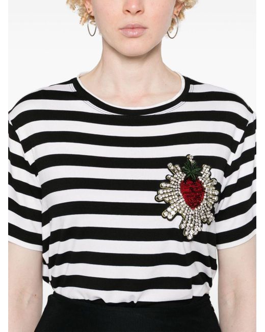 Parlor Black Rhinestone-embellished Striped T-shirt