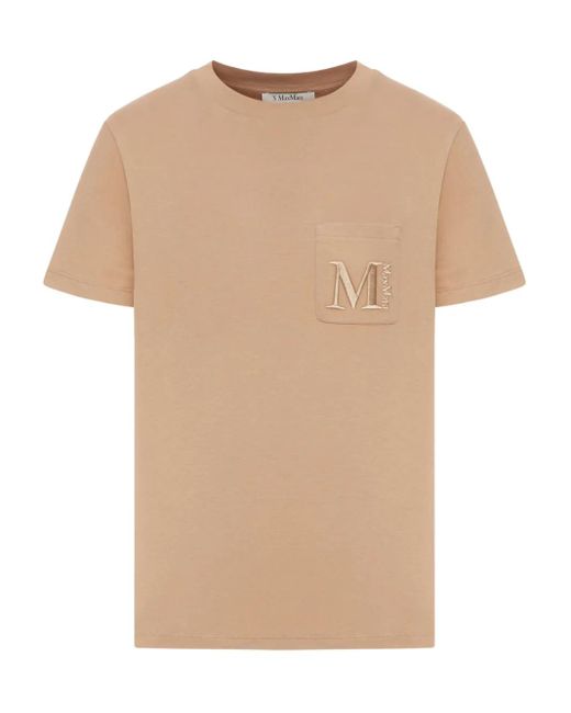 Camiseta de algodón con logo bordado Max Mara de color Natural