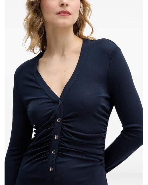 Sisley Blue Buttoned Ruched Midi Dress