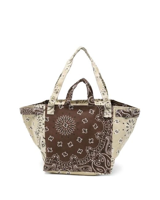 Call it By Your Name Brown Trapèze Bandana-Print Patchwork Tote Bag