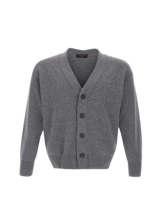 Gran Sasso Gray Ribbed-Trim V-Neck Cardigan for men