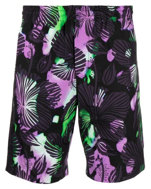 MSGM Black Abstract-Print Cotton Bermuda Shorts for men