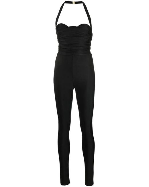 Saint Laurent Black Ruched Halterneck Jumpsuit