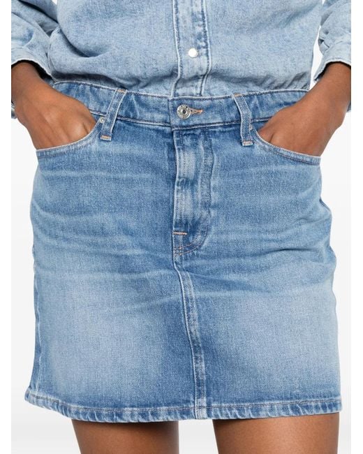 7 For All Mankind Blue Faded-Effect Long-Sleeve Dress