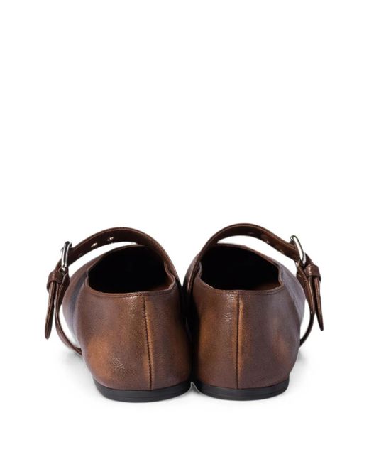 Miu Miu Brown Ballerines Onda En Cuir À Boucle