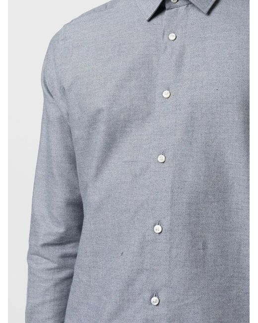 Canali Blue Buttoned-Up Long-Sleeved Shirt for men