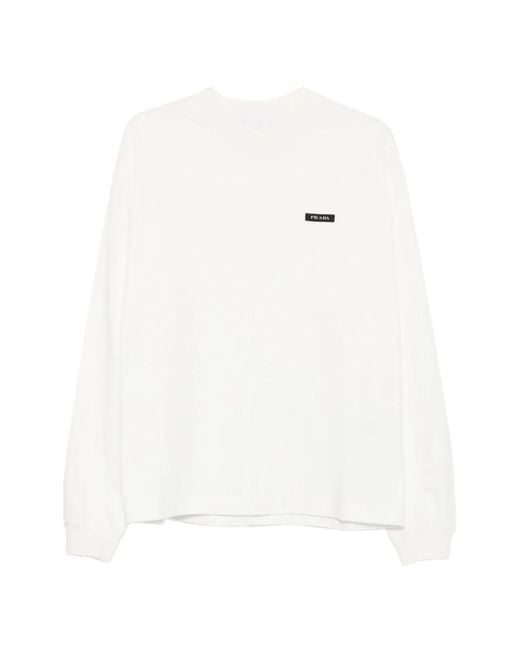 Prada White Logo-Patch Long-Sleeve T-Shirt for men