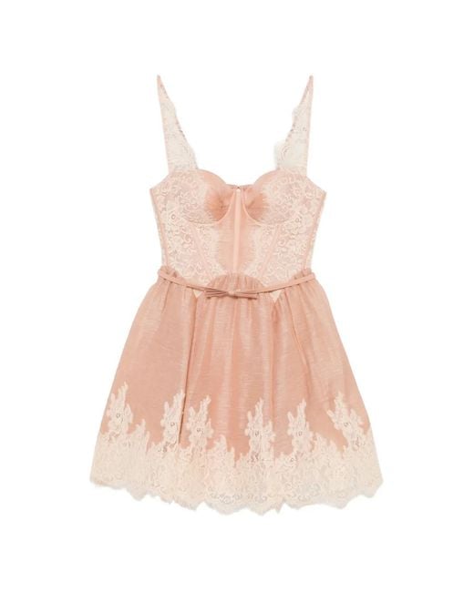 Zimmermann Pink Lace-Trim Panelled Mini Dress