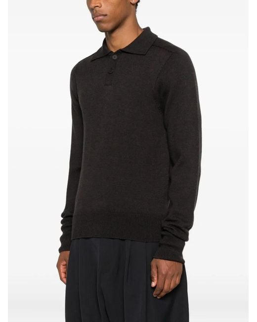 Studio Nicholson Black Sark Polo Two-Button Jumper