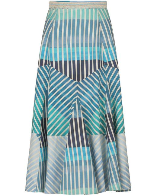 Silvia Tcherassi Blue Madaini Striped Cotton Skirt