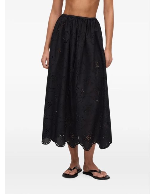 Matteau Black Broderie-Anglaise Scalloped Midi Skirt
