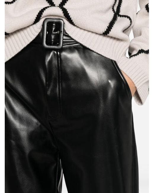 Twinset Black Belted Faux-Leather Trousers