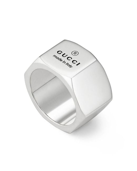 Gucci White Sterling Silver Trademark Ring for men