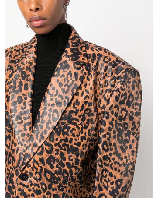Vetements Brown Leopard-Print Leather Blazer