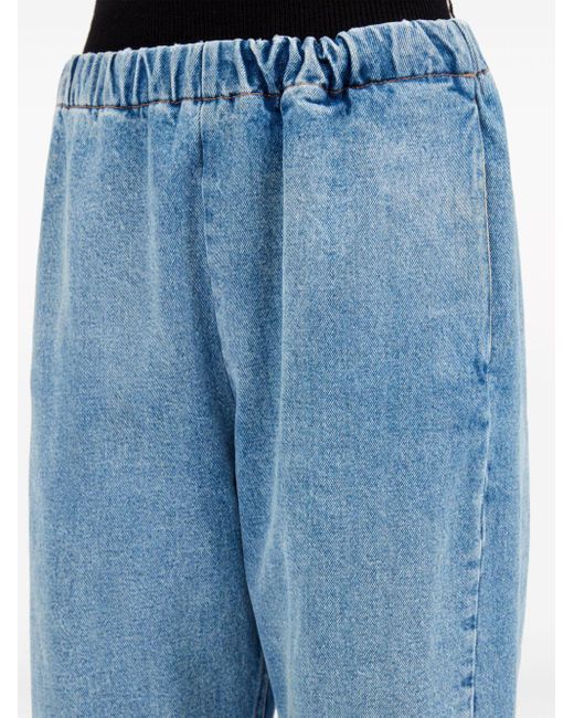 MM6 by Maison Martin Margiela Blue Elasticated-waist Cotton Cropped Jeans